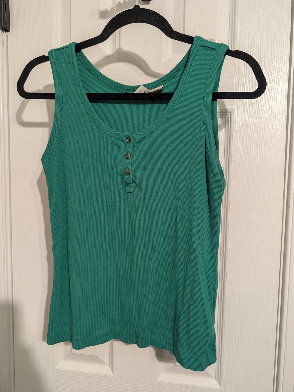 Joie Emerald Green Ribbed Tank with Button Placket